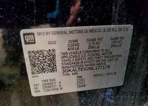 2022 GMC Terrain Sle из США, поврежденный, VIN 3GKALTEV2NL177178